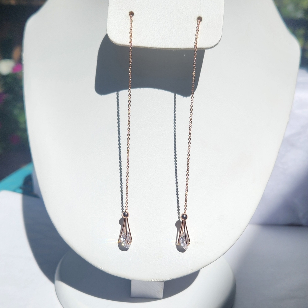 Rose Gold Plated Dangle Drop Heart Earrings